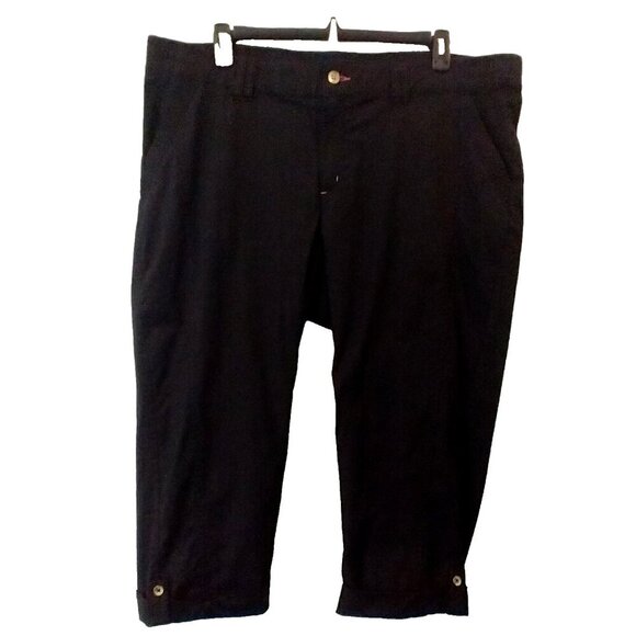 Rafaella Weekend Classic Pants Roll Tab Hem Pockets Black Cotton - 20W - Picture 1 of 9